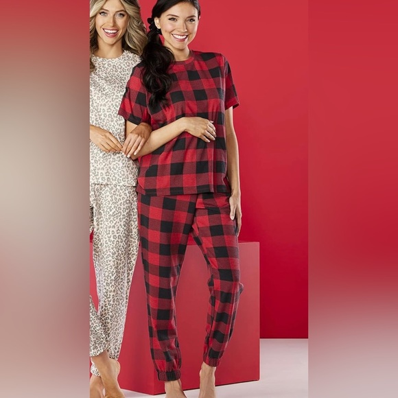 Mud Pie Potter Women’s Short Sleeve Matching Pajama PJ’s Set Buffalo Plaid XL - Picture 2 of 11